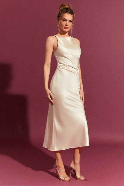 Satin Bodycon Midi Work Dress