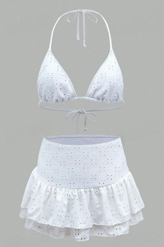 Deep V Halter Tie Three Piece Swim Set