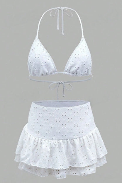 Deep V Halter Tie Three Piece Swim Set