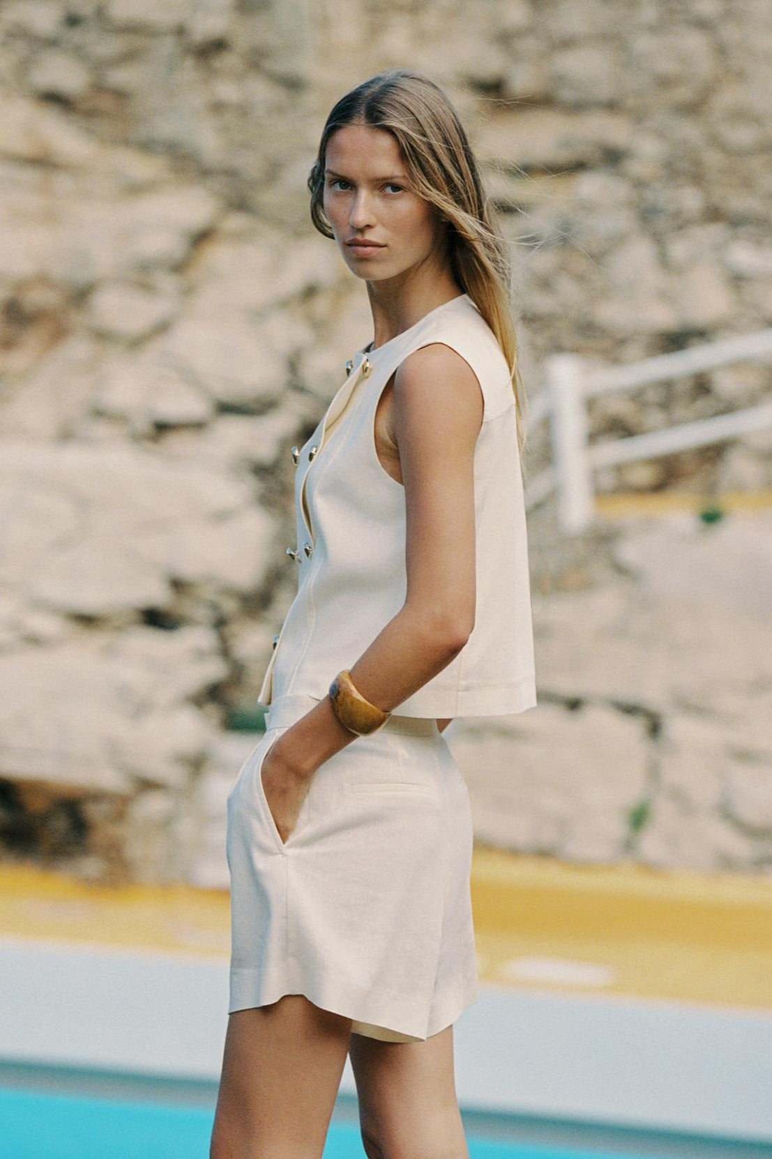 Linen Blend Pleated Casual Shorts