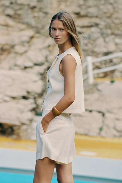 Linen Blend Pleated Casual Shorts