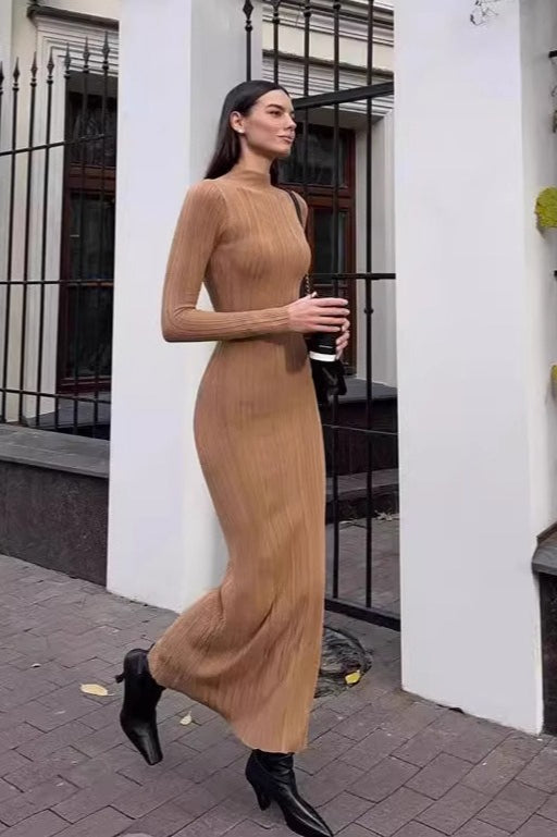 Stripe Turtleneck Knit Long Sleeve Bodycon Dress