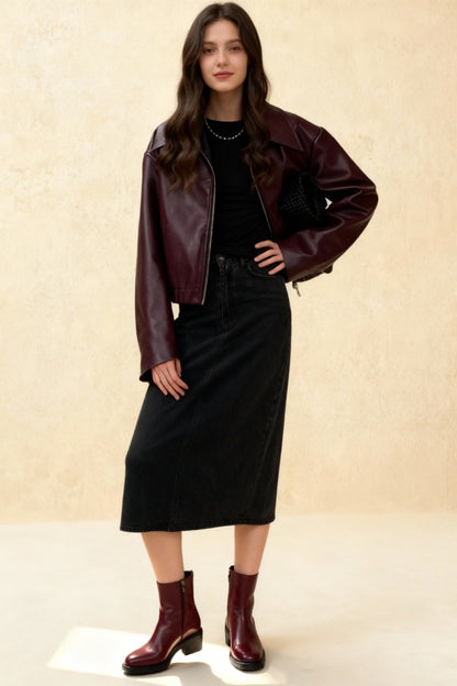 New Leaher Feminina Streetwear Outwear Vermelho Black Jackets
