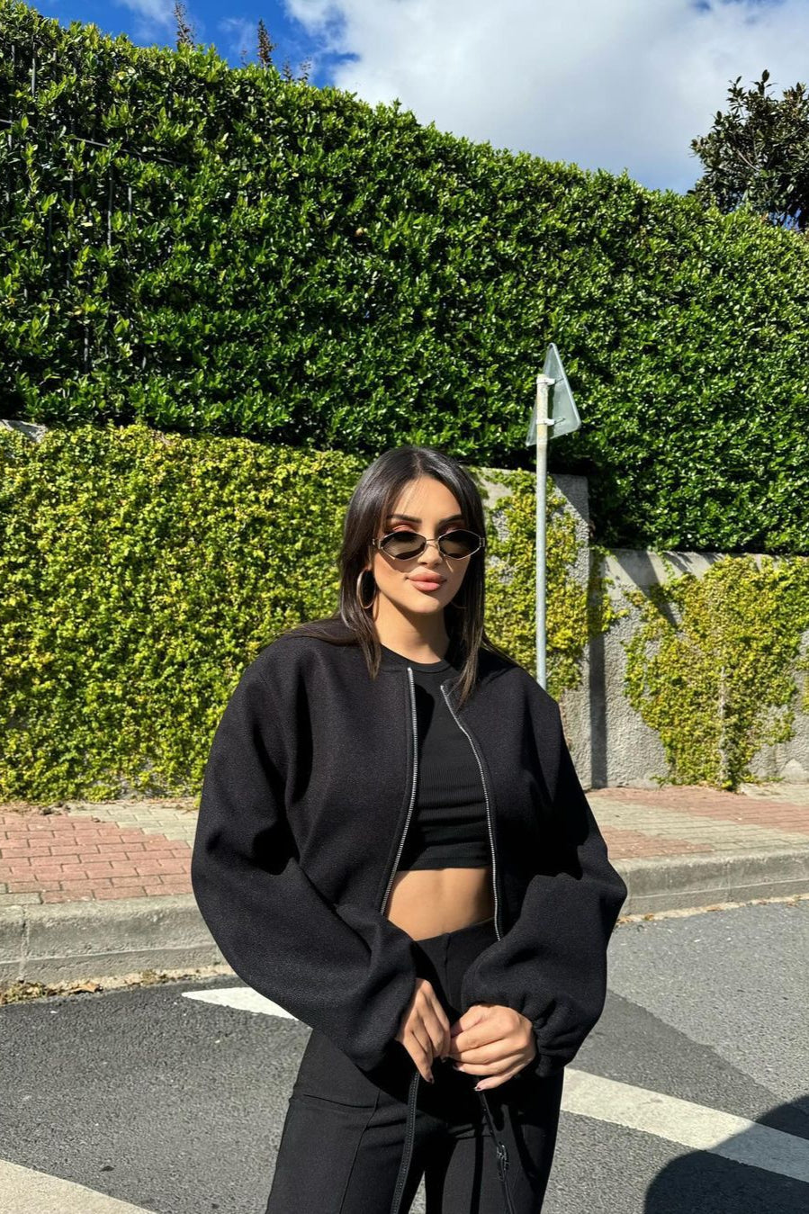 Faux Wool Short Zip Bomber Jacket