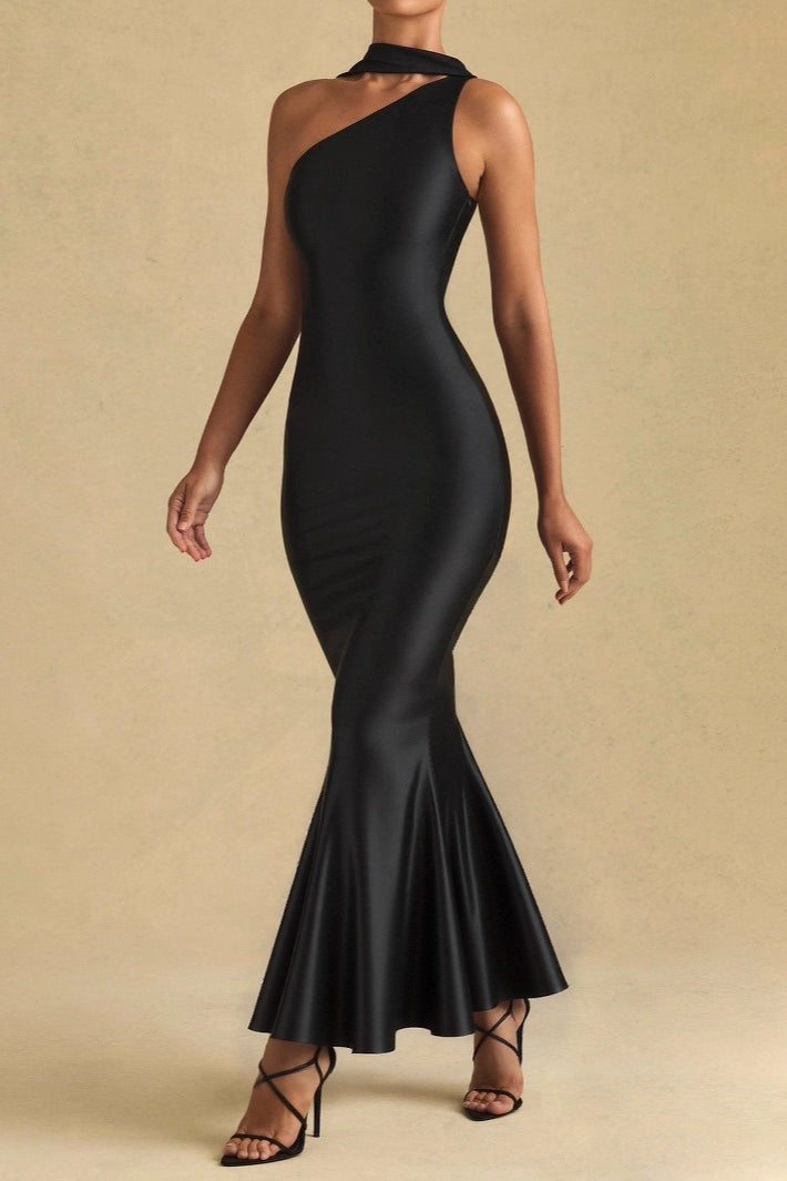 Halter Mermaid Satin Gown Silk Dress