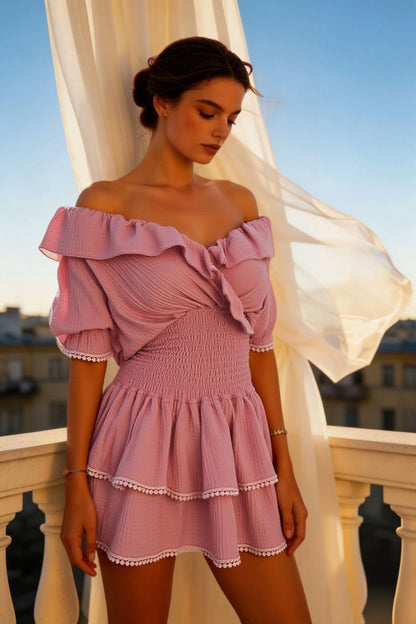 Summer Women Slash Neck Mini Dress