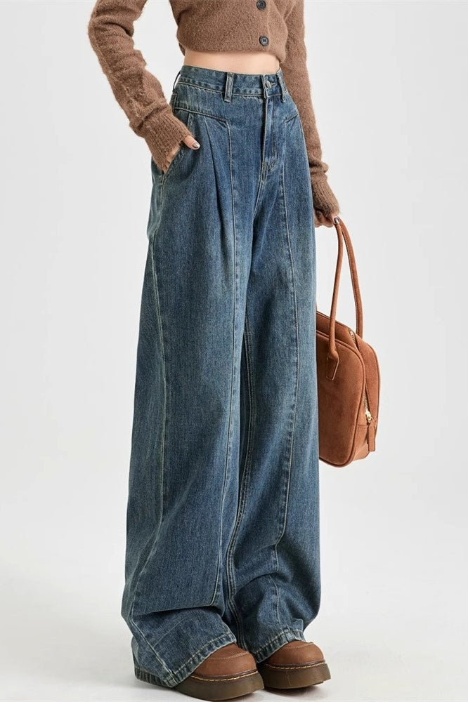 Vintage High Waist Banana Fit Wide Leg Jeans