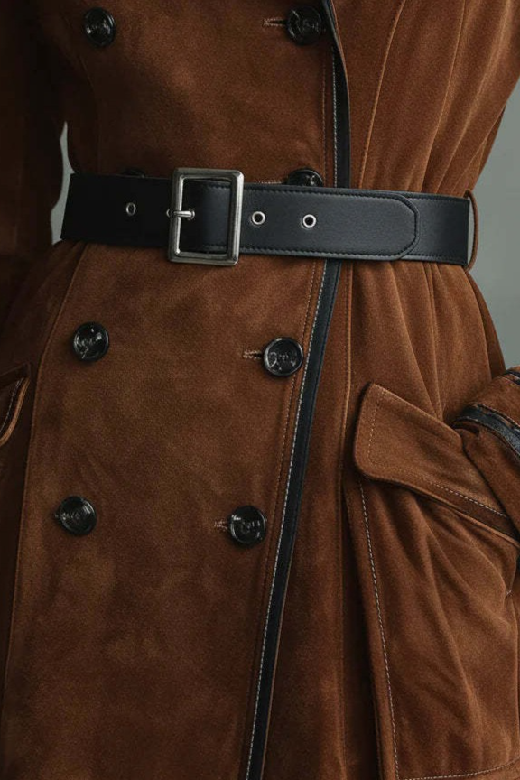 Suede Lapel Western Long Stylish Overcoat