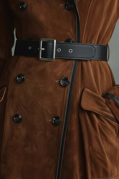 Suede Lapel Western Long Stylish Overcoat