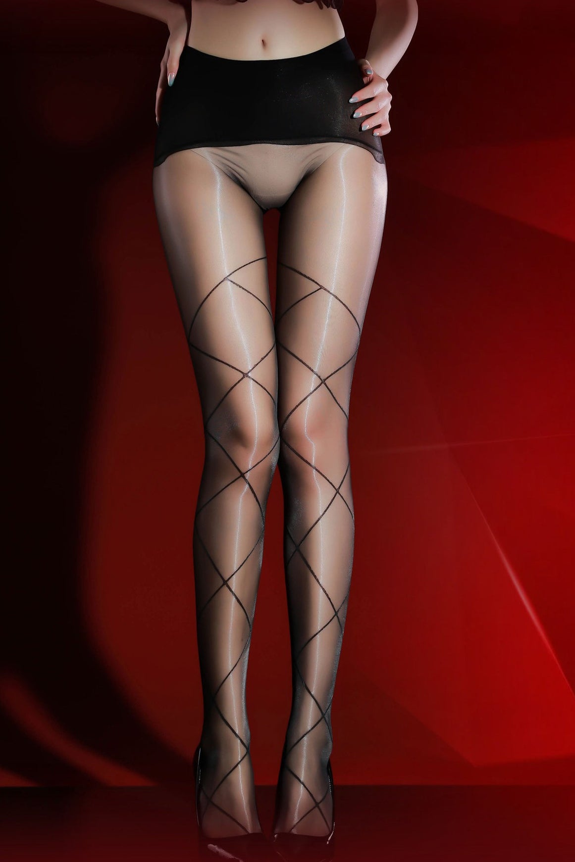 Crossed Diamond Grid Glossy Shine Tights