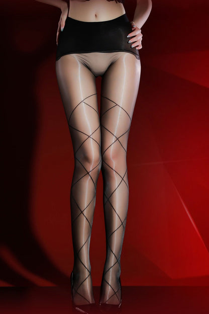 Crossed Diamond Grid Glossy Shine Tights