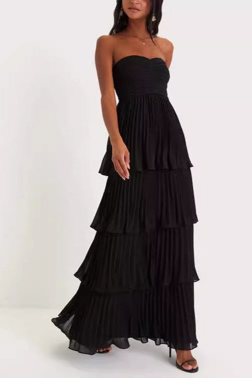Strapless Ruched Tiered Ruffle Formal Dress