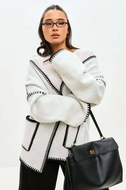 Tie Front Color Block Cardigan