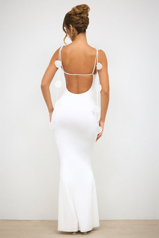 Strappy 3D Floral Maxi Party Dress