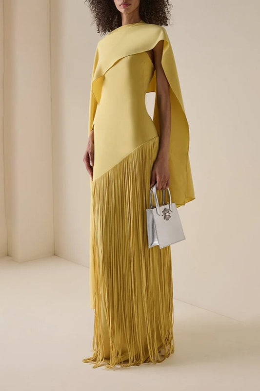 Fringe Hem Slim Fit Shawl Design Boho Dress