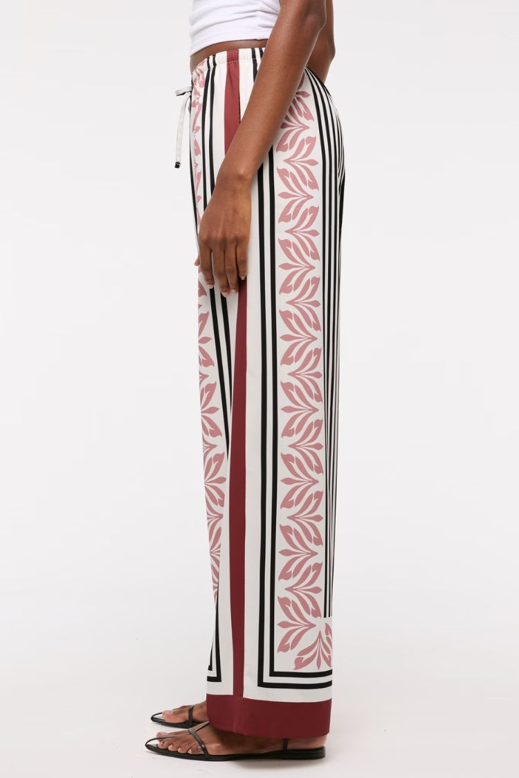Gracie Unique Print Knotted Scarf Top and Elastic Waist Pocketed Loose Pants Set