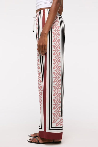 Gracie Unique Print Knotted Scarf Top and Elastic Waist Pocketed Loose Pants Set
