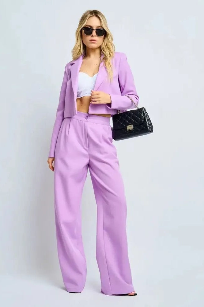 Cropped Fitted Two Piece Blazer Pants Set