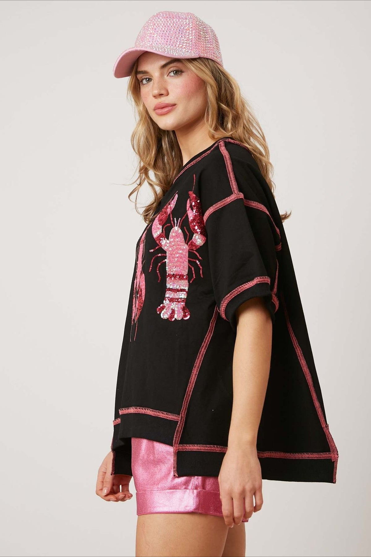 Sequin Lobster Contrast Stitch Oversized T-Shirt