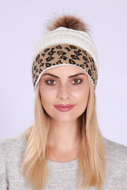 Leopard Print Slouchy Knit Beanie Hat
