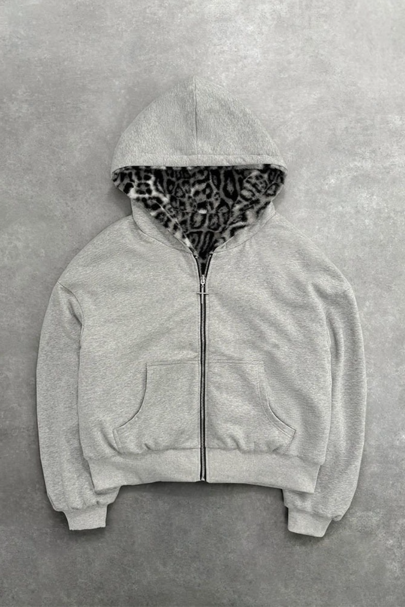 Reversible Leopard Print Zip Loose Vintage Hoodie