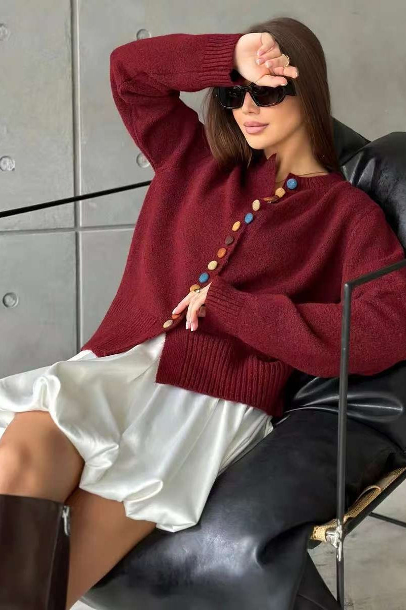 Color Button Knit Cardigan Sweater