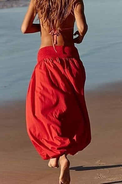 Pocket Smocked Elastic Waist Lantern Skirt