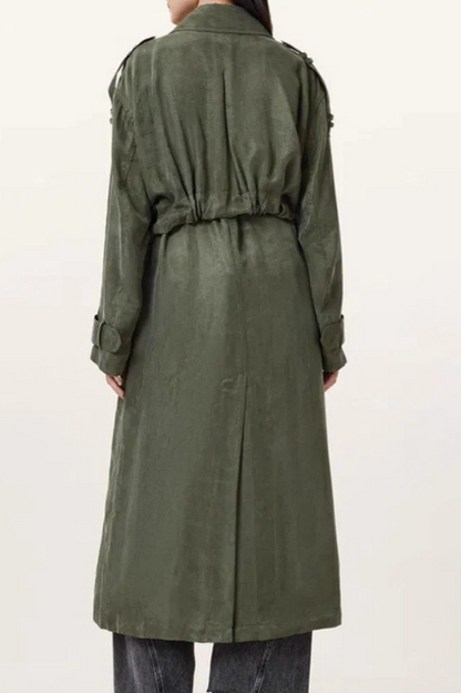 Suede Retro Casual Long Trench Blazer Overcoat