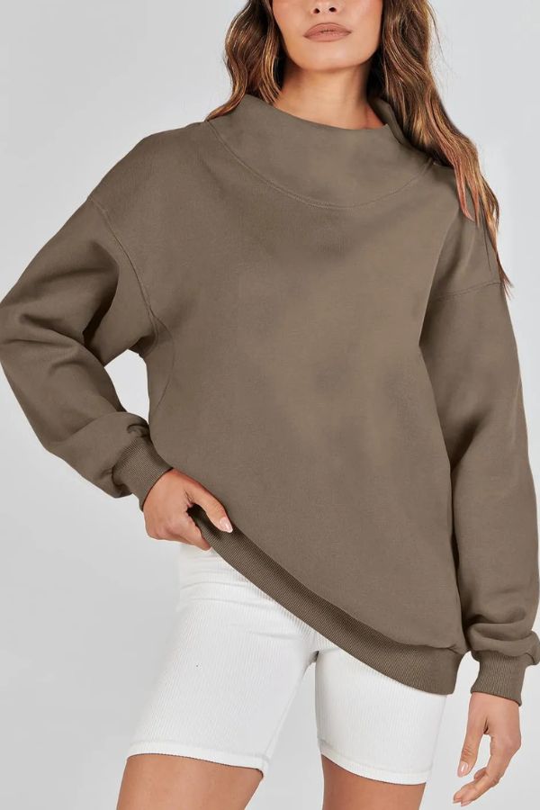 Women's Slit Mock Neck Oversized Sweatshirt