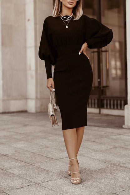 Batwing sleeve waist knitted slim dress