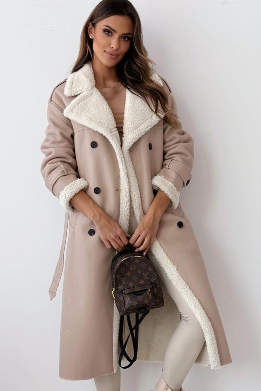 Reversible Stand Collar Faux Fur Overcoat