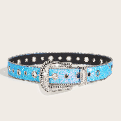 Rhinestone Sequin Wide Denim Belt