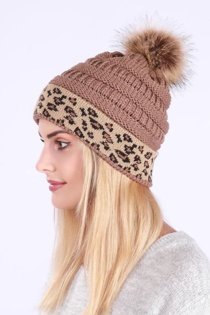 Leopard Print Slouchy Knit Beanie Hat
