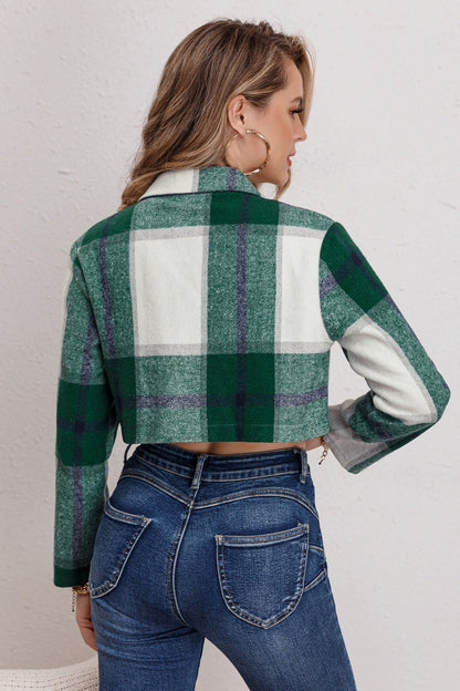 Checked Notch Collar Short Jacket
