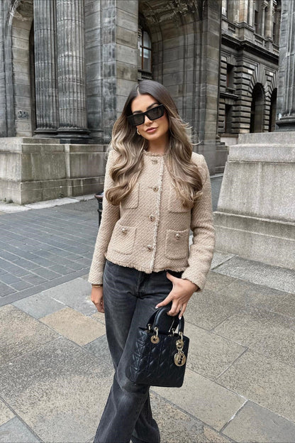 Single Breasted Short Textured Wool Coat