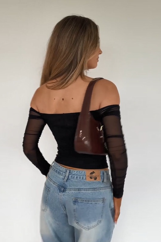 Backless Lace Paneled Off Shoulder Crop Top