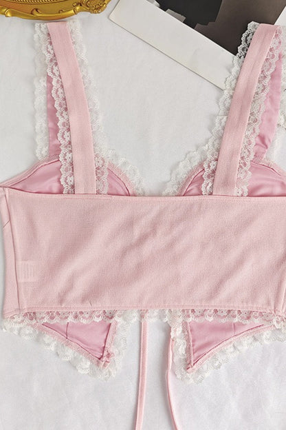 Lace Trim Patchwork Sexy Slinky Backless Crop Top