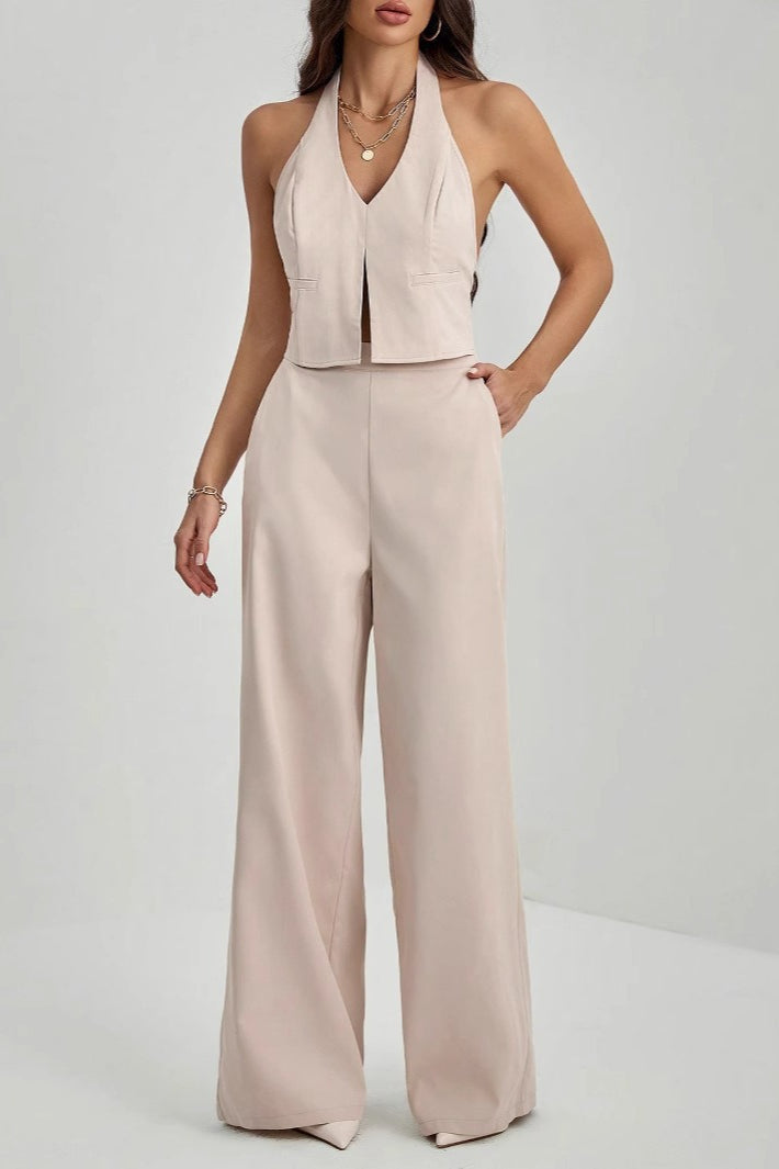 Lace Up Open Back Two Piece Vest Pants Set