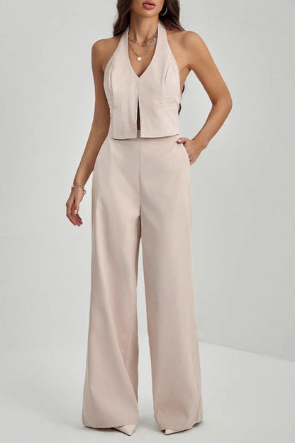 Lace Up Open Back Two Piece Vest Pants Set