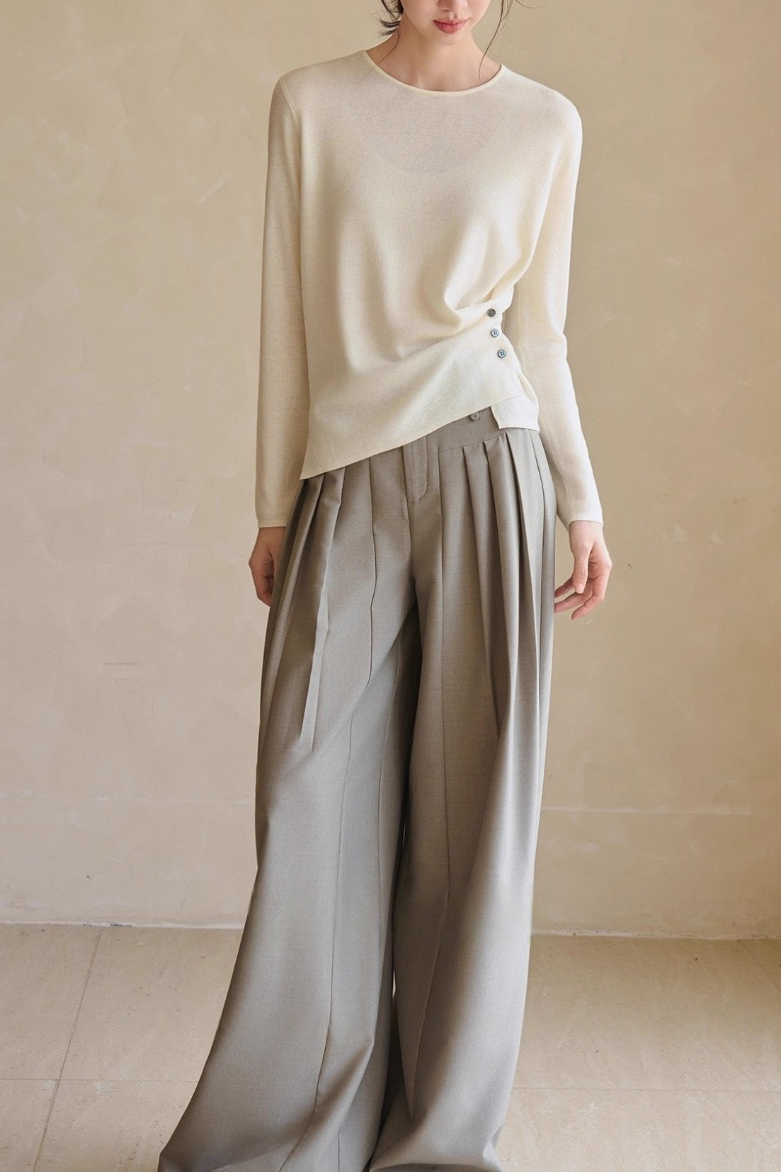 Fine Wool Asymmetric Knit Top