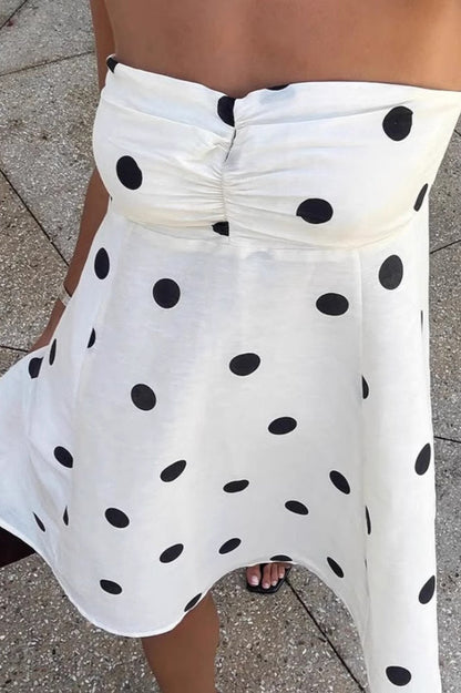 Polka Dot Strapless Ruched Bust A-Line Mini Dress