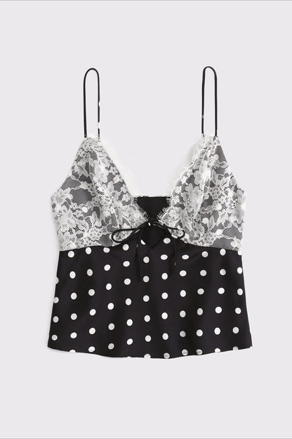 Polka Dot Lace V Neck Backless Cami