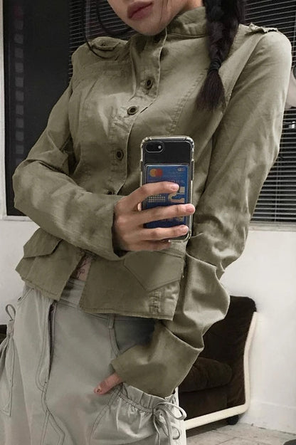 Panel Pocket Stand Collar Jacket