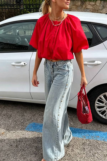 Diagonal Placket Button-down Jeans