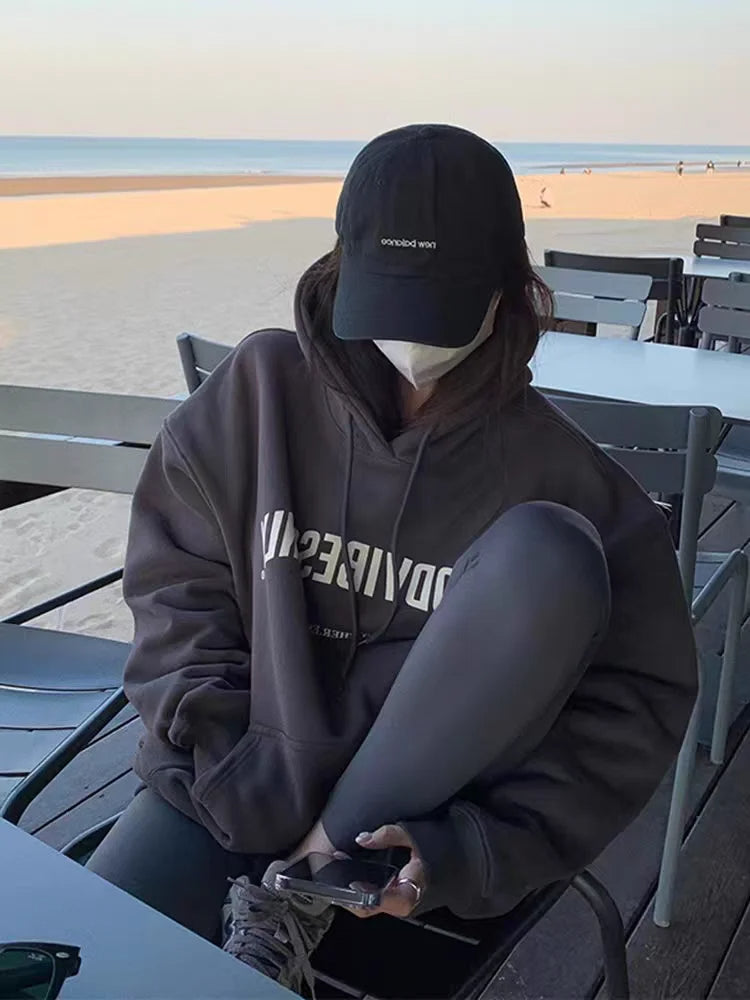 Letter Print Loose Fit Hoodie
