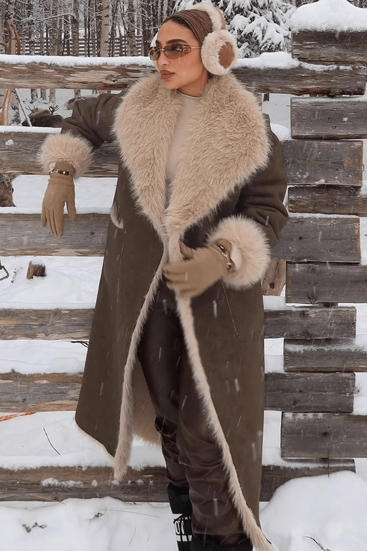Reversible Faux Fur Long Sleeve Long Overcoat