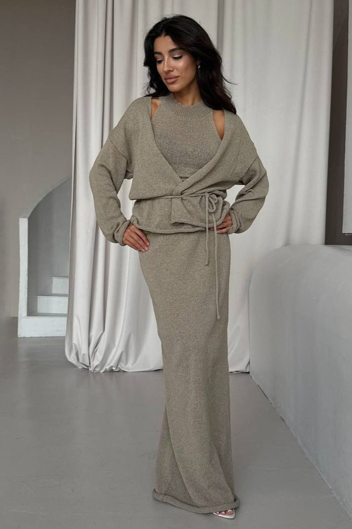 Tie Front Knit Set Sweater Dress