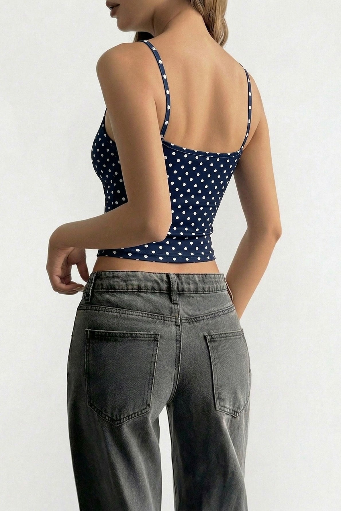 Polka Dot Square Neck Slim Cropped Cami