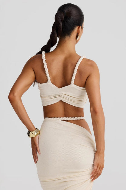 Solid Backless Hollow Beach Maxi Skirt Set