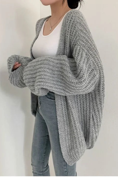 Chic Oversized Lantern Sleeve Cardigan